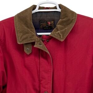 Eddie Bauer Mens Goose Down Cotton Field Barn Jacket Red Corduroy Trim S VTG 90a